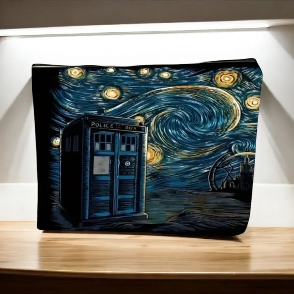Doctor Who TARDIS Starry Night Cosmetic Bag Whovian Van Gogh Art Makeup Pouch